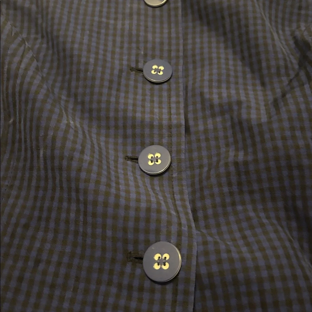 VTG Semantiks Dark Blue & Black Gingham Silk Linen Trench Coat SZ 22W peacoat - Picture 12 of 15